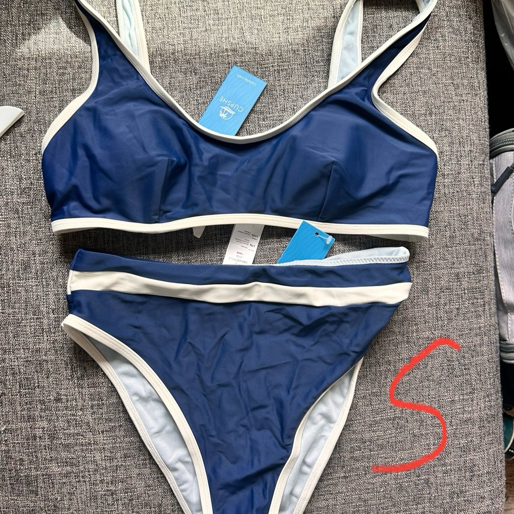 Women's Blue and White Bikini Set